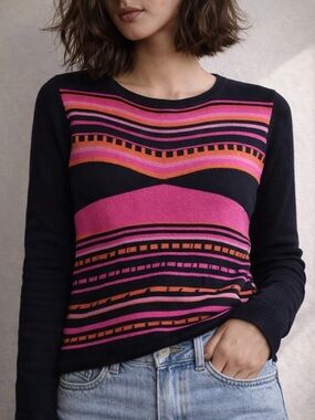 Skovhuus Striped Graphic Knit Sweater‎ Small Pink Black Y2K Scandi Indie